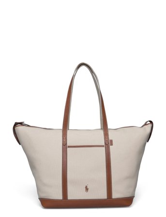 Polo Ralph Lauren Leather-Trim Canvas Large Shopper Tote - Cream - ONE SIZE