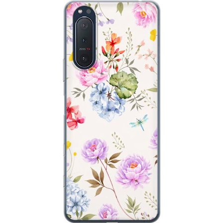 Yhteensopiva Puhelinkuori Sony Sony Xperia 5 II Kukkakuviota käsinmaalatuilla kukilla, perhosilla ja hyönteisillä romanttiseen skandinaaviseen tyyl