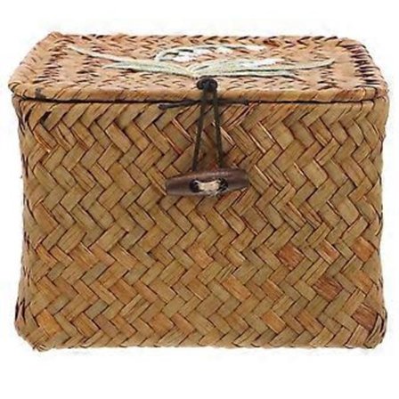 Vävd Diversekorg Sminkförvaringskorg med Lock Hushållsförvaringskorg