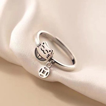 S925 Silver Kopparmynt Lyckokatt Retro Justerbar Indexfinger Ring - Perfekt