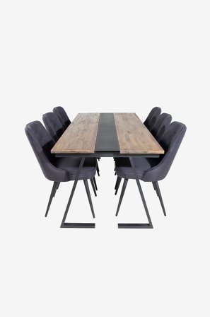 Venture Home - Spisegruppe Jakarta med 6 spisebordsstole Velvet Deluxe - Brun - Spisegrupper - Fra Homeroom