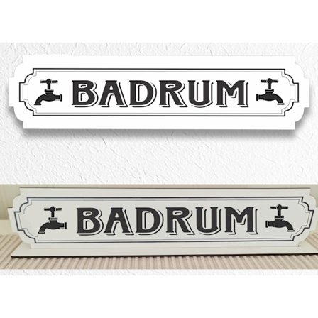 Badrum vit skylt - badrumskylt med stativbasen 350x80mm
