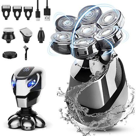 7d Hovedbarbermaskine Til Skaldede Mænd, Opgraderet 5-i-1 Hoved Elektrisk Barbermaskine Til Mænd, Herres Plejesæt, Anti-klemme, Trådløs, Flydende 