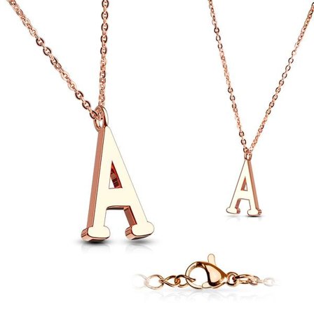Bokstav halsband "A" i Rose Guldpläterad 316L kirurgiskt stål