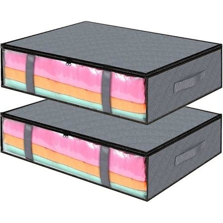 2 stk. opbevaringsposer under sengen, 40 L vindue foldbare stofopbevaringsposer med lynlåse og forstærket håndtag, opbevaring af tøj