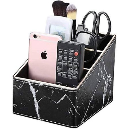 Fjernkontrollholder med 3 rom, PU-skinn TV-fjernkontrollarrangør Skinn skrivebordsarrangør for TV-fjernkontroll