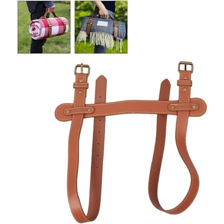 Picknickfiltsrem, PU-läderbärrem med justerbara hål, rivtålig bärrem kompatibel med picknick- och yogamatta för resor