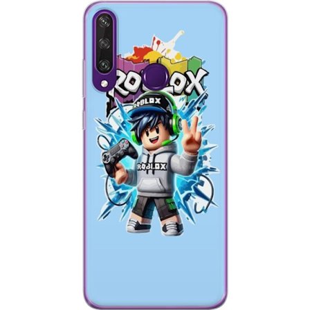Kompatibelt Mobilskal till Huawei Huawei Y6p Färgstark Roblox-karaktär med handkontroll och energifylld splash art design, perfekt för barnrum och