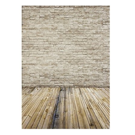 Letvægts Fotograferingsbaggrund med Retro Trægulv og Murstensvæg Design, Fødselsdagsfest Dekoration Baggrund med Høj