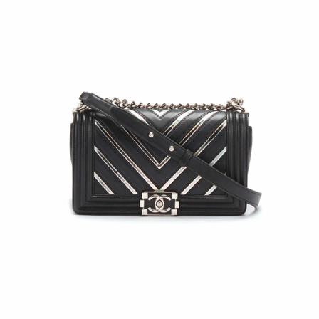 Chanel Vintage Pre-owned Chevron Rainbow Le Boy Tas , Zwart , Dames , Maat: ONE Size Vintage Tassen