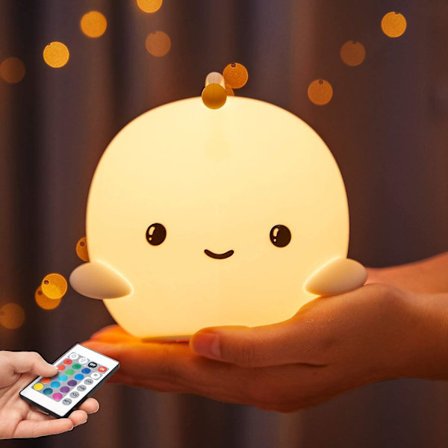 Cute Night Light For Kids, 7 Color Changing Baby Night Light Toddler Night Light , Remote & Tap Control Silicone Night Light Nursery Lamprechargeable