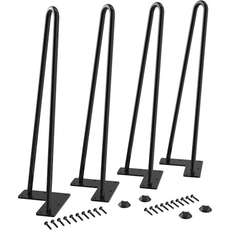 4 stk. 45 cm Hårnål Bordben Maks Støtte 204 kg med Beskyttelsesføtter Midt-århundre Moderne Stil for Møbelben Salongbordben