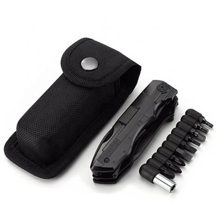 Go Go Gadget - Utomhus - Överlevnad - Vandring - 14-i-1 Multiverktyg - 9-delars skruvmejselbitsats - Förvaringsväska - Svart