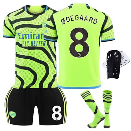 2324 Arsenal bortaställ fotbollströja uniform set+strumpa+skyddsutrustning-Odegaard