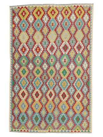Kilim Afghan Old Style Rug 205X302 Green/Dark Red Wool, Afghanistan