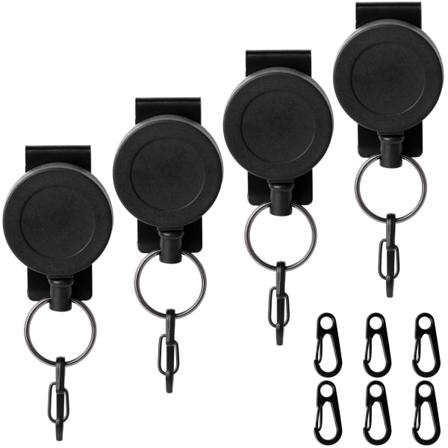 4 pakkausta sisäänvedettävä Heavy Duty avaimenperä vyöpidikkeellä Black 1