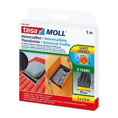 Tesa Universal 05962-00002-01 Tætningsliste 5 m, 10 mm, 5 mm, sort, Maskintilbehør & forbrugsvarer