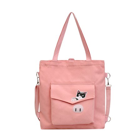 Keskikokoinen puuvillakangaskassi, ostoskori, työopiskelu, olkalaukku, 1 kpl - pinkki