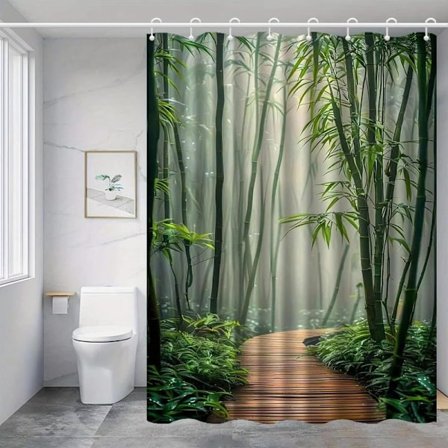 Bambumönster Duschdraperi, Vattentätt & Luktfritt Duschdraperi för Badrum, Polyester, Flera storlekar tillgängliga