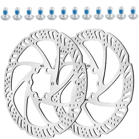 2x Bremseskiver - Sykkelbremseskiver - Skivebremsesett - 6-hulls bremseskiver - Skivebremser - 160 mm diameter - Rustfritt stål - Med skruer