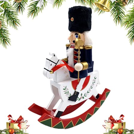 Seisovat puinen pähkinänsärkijä-hevosen keinuhevonen joulukoristeet, 12"