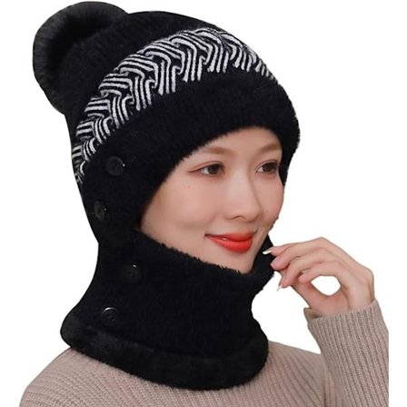 All-in-one hue og halstørklæde til kvinder, strikket hue til efterår og vinter