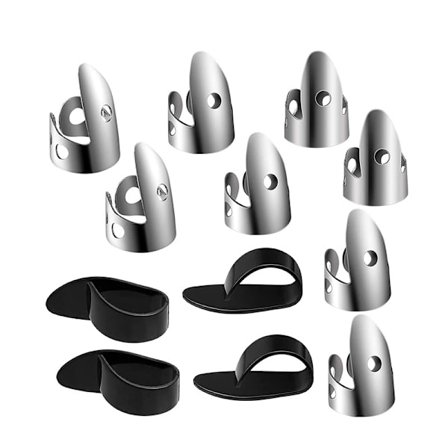 Sæt med 12 justerbare fingerpicks, inklusive 8 rustfrie stålplektre