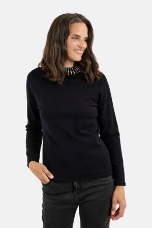 SIGNATURE - Langærmet Strik - Sort - Perle Detalje