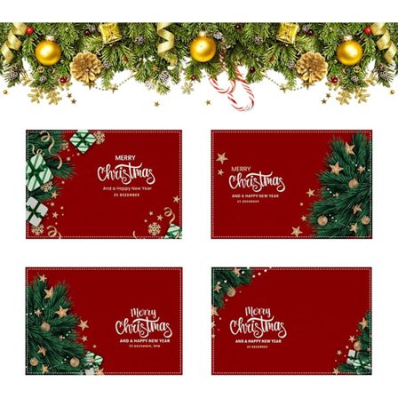 Sæt med 4 jule dækkeservietter, julebrev trykt linned bordskåner varmebestandig dækkeserviet til julepynt boligdekorationer