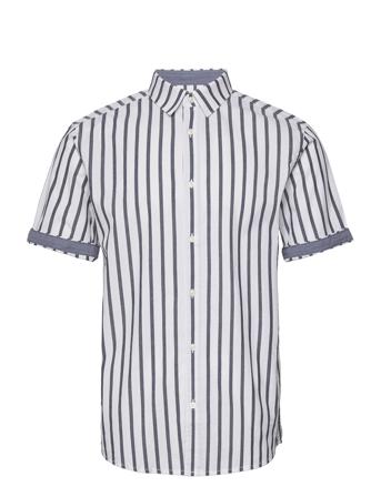 Striped Shirt Kortermet Skjorte Marineblå Tom Tailor*Betinget Tilbud