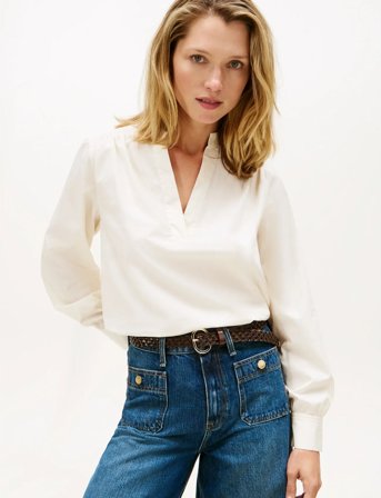 Tommy Hilfiger Poplin V-Nk Blouse - Cream - 40