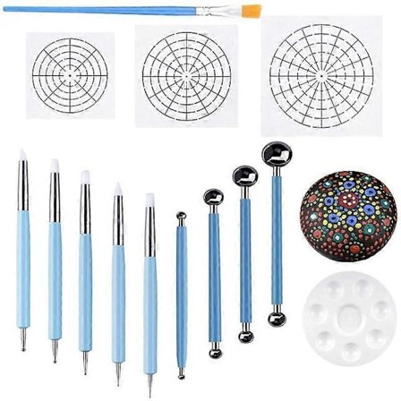 Set med 14 Mandala Dotting Stencil Verktyg Stenmålningskit Dotting Verktyg Inkluderar Mallar, Färg Tra