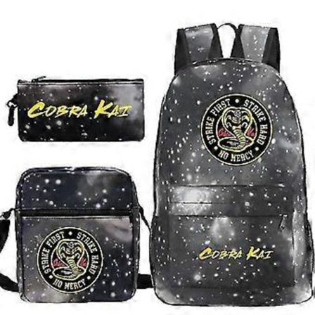 3-pack Cobra Kai Ryggsäckar för Barn Skolväska Casual Ryggsäckar Tryck Ryggsäck för Tonåringar Flickor Pojkar Reseväska (18)