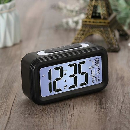 Sort Digital Vækkeur Morgen Vækkeur, Stille Batteridrevet Digital Vækkeur til Børn Voksne Stor LED