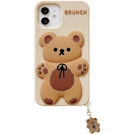 iPhone 15 Pro Max Skal Söt iPhone Skal med Nyckelring Kawaii Rolig Björns iPhone Skal Mjuk Silikon Stötsäker Skyddande Skal Cover för Kvinnor Khaki