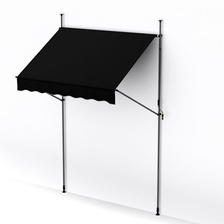 COSTWAY Butik Banne Manuel Sammenklappelig 2,5 x 1,2M - Manivel Højderegulerbar 210-300CM, Terrasse Markise UV Beskyttende Sort