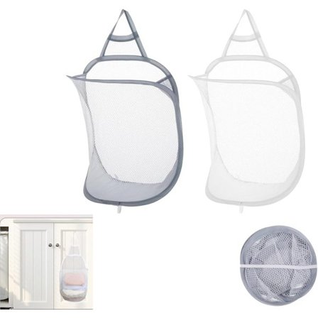 2-pak - Sammenfoldelige vasketøjskurve i mesh, egnet til hjemmet, hotel, rejser, camping, 40x30 cm (hvid + grå)