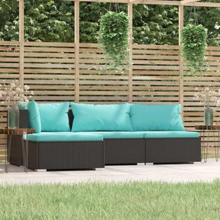 Vidaxl Loungegrupp För Trädgården Med Dynor 4 Delar Konstrotting Svart