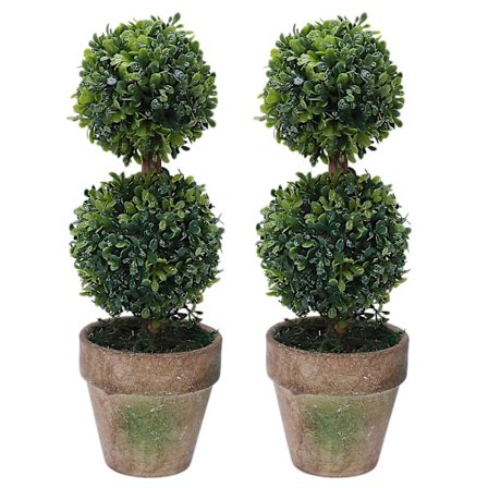 2x Konstgjorda Plastträd I Krukor Växtkruka Dekor Trädgård Gård Inomhus Utomhus Mönster: Två Bollar