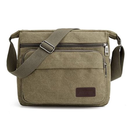 Vanntett Messenger Skulder Bag Medium, Multi Lommer Canvas Crossbody Bag for Menn for Kvinner, Casual Mens Satchel Bag(M)