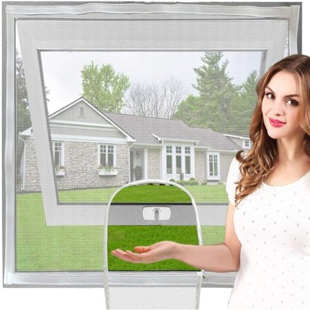 Vinduesnet 120 x 120 cm, Udskiftningssæt til vinduesnet, Universelt vinduesnet, Med lynlåsåbning, Let at åbne vinduer