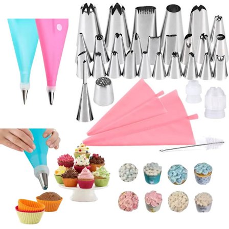 Tyllset 27 delar – Rosa Spritspåse med Tyllar & Koppling – Bakset för Tårtor & Cupcakes