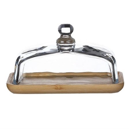 Smørskål med bambusbakke og glaslåg til køleskab og bord (FMY)