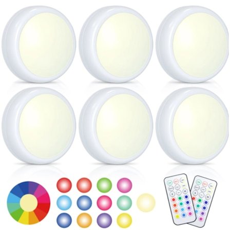 LED Puck-lys med fjernbetjening, trådløse LED-tryklys batteridrevet, RGB-farveskiftende dæmpbar timingfunktion Unde