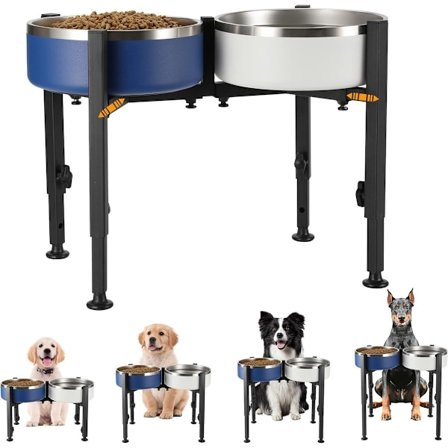 Justerbart hundeskålsstativ i metal til store, mellemstore og små hunde - Dobbelt skålholder - Sort (Skåle ikke inkluderet)