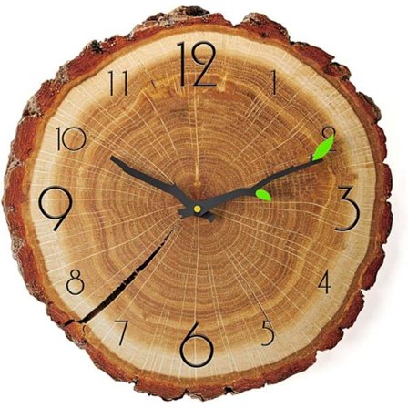 Vuotuinen rengas seinäkello, puinen ei-tikittävä seinäkello paristokäyttöinen luova epäsäännöllinen koristeellinen