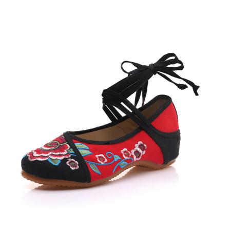 Retro Etniska Broderade Plattskor Dansar (svart 36)
