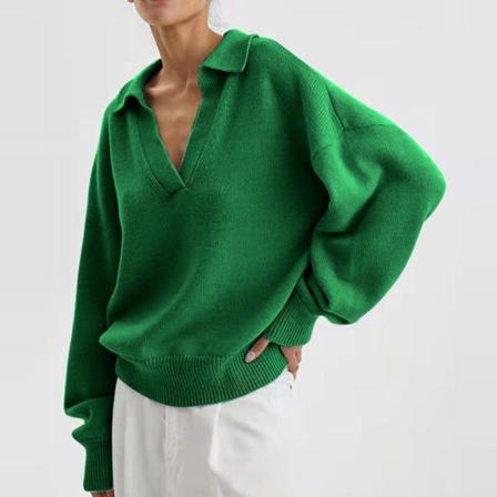 Damtröja Med V-ringad Långärmad Tröja