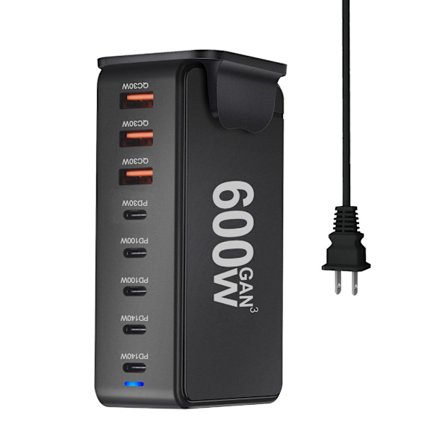 600W Multiport USB C-oplader 8 enheder samtidig opladning PD140W strømadapter til bærbare computere tablets telefoner