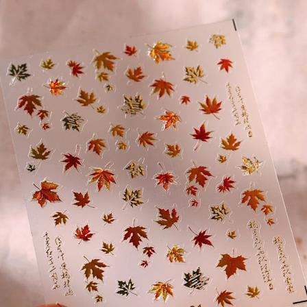 5D Relief Glans Gyllene Höst Lönn Leaf Story Självhäftande Nagel Konst Klistermärken Dekaler Manikyr Underbara Prydnader Su Ansökare M-681 GoldJelly
